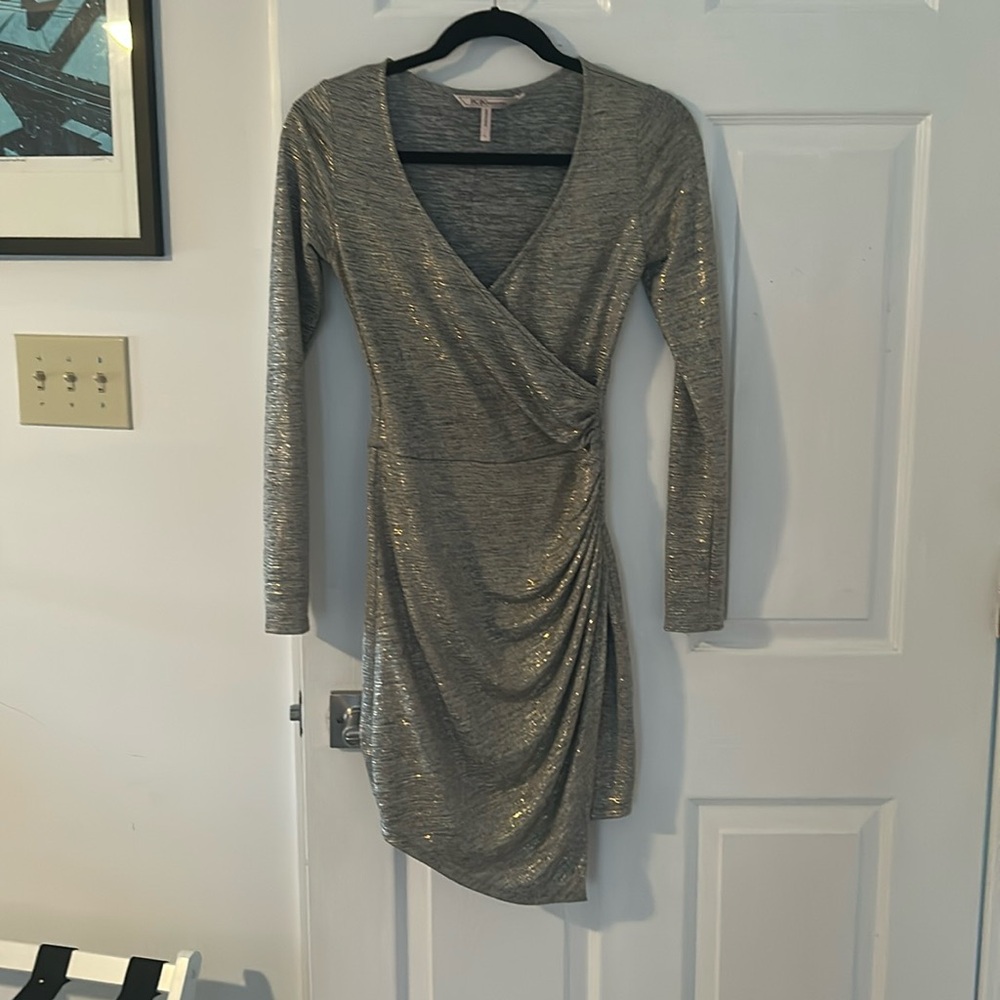 Never worn bcbgeneration gold stretch lurex dress